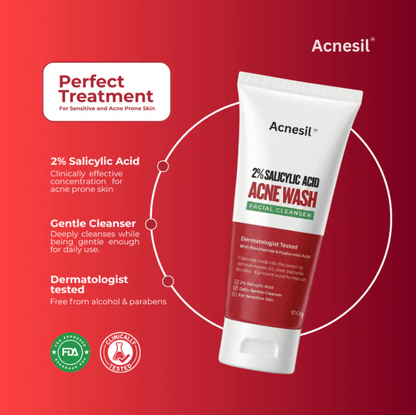 ACNESIL 2% Salicylic Acid Face Wash for Acne Prone and Sensitive Skin Treatment | 100ml